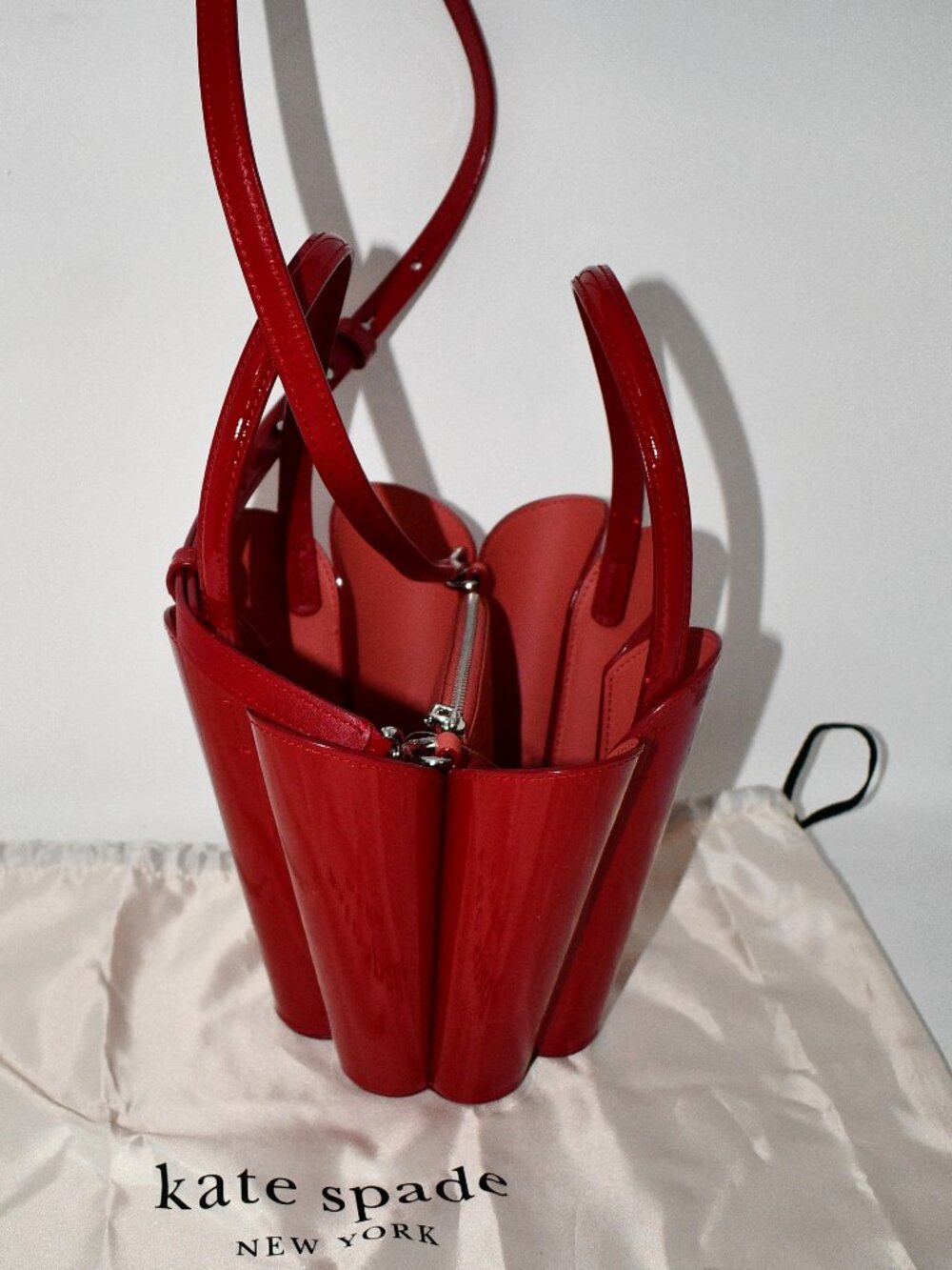 Kate Spade the Spade Patent Leather Bucket Bag in Dark Scarlet #KN302 NWT - Picture 6 of 9